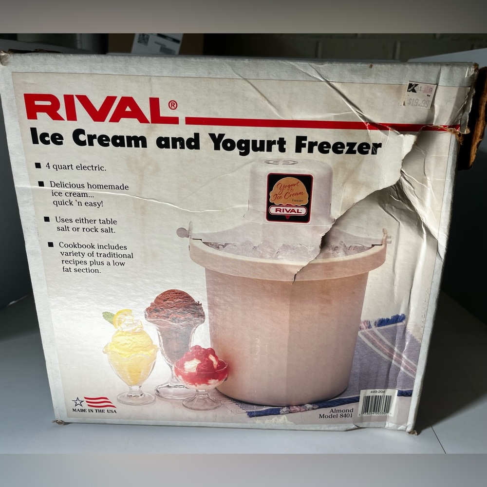 Rival 4Qt Ice Cream & Yogurt Freezer Vintage Ice Cream Maker 1999 Kmart Used Vtg